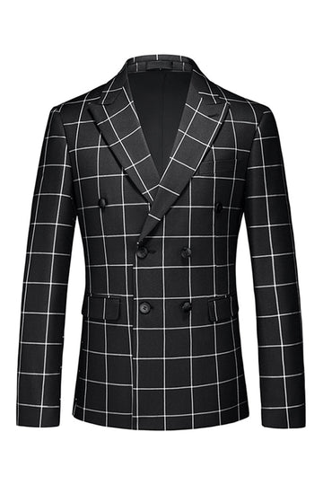 Black Plaid 2 Pieces Peak Lapel Men's Prom Suits
